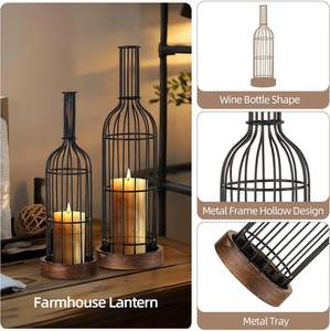 Cage à vin en forme de bougie lanterne ensemble de 2 bougeoirs en bois rustiques pour la décoration intérieure salon salle à manger cuisine cheminée manteau - Product Image 5