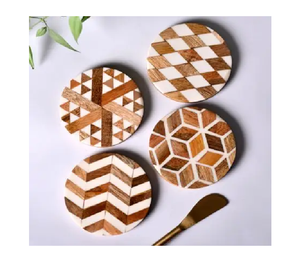 Set Of 4 Square Coasters With Holder Kitchen Home Wooden <b>Glass</b> Cup Mug Coasters Modern Fancy Resin & Wooden Coaster <b>Mats</b>/Platter - Product Image 5