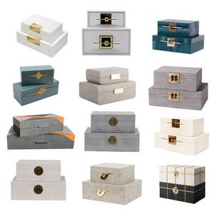 กล่องเครื่องประดับหนัง MDF ฝังลายกระดูกอูฐหรูหราทันสมัยทำด้วยมือสีเบจสีเทาสีกรมท่าภายในงานแต่งงานขายส่ง - Product Image 2