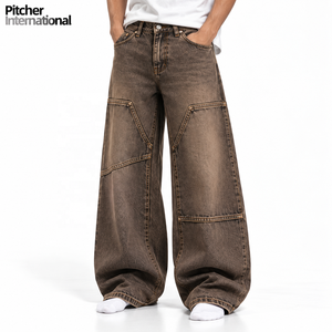 Wholesale <b>mens</b> wide leg <b>jeans</b> Custom <b>mens</b> wide leg <b>jeans</b> Wide leg <b>jeans</b> Heavyweight Cotton Streetwear - Product Image 1