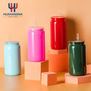 Sublimazione in tinta unita 16oz in vetro con coperchio in plastica e <span class=keywords><strong>supporto</strong></span> in paglia Logo Print <span class=keywords><strong>per</strong></span> <span class=keywords><strong>caffè</strong></span> Soda può tazza di vetro - Product Image 3