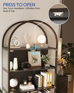 ตู้โชว์กระจกโค้งหรูหราพร้อมไฟ LED RGB, ตู้โชว์ 5 ชั้นสำหรับจัดแสดงของสะสม, ตู้โชว์สีดำทันสมัย - Product Image 2