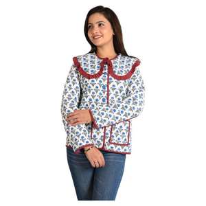 Chaqueta acolchada de algodón cuello volante diseñador mujeres chaquetas indio hecho a mano algodón bloque impreso acolchado kimono chaqueta para el invierno - Product Image 2