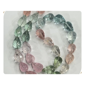 Aigue-marine naturelle Morganite à facettes Briolette Teardrops Perles de grande taille Taille 13mm à 17mm Environ 17 pouces Strand - Product Image 1