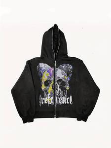 Sweat-shirt à capuche personnalisé imprimé numériquement pour homme, coupe régulière en spandex lisse, masque intégral, streetwear, motif de crânes - Product Image 4