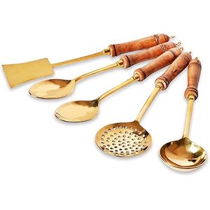 ชุดทัพพีและสกิมเมอร์ทองเหลืองทำมือระดับพรีเมี่ยมเครื่องมือครัวแบบดั้งเดิมสำหรับการทอดและการออกแบบที่หรูหราและทนทาน - Product Image 6