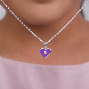 <b>Silver</b> Heartie Trendy Kids Pendants with Rhodium-Plated Box and <b>Rope</b> <b>Chain</b> Featuring Diamond Emerald and Pearl for Parties - Product Image 1