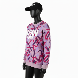 เสื้อสเวตเตอร์ผ้าคอตตอนผ้าผสมพิมพ์ลายสีชมพูม่วงแบบแอบสแตรกสำหรับผู้หญิงเสื้อสเวตเตอร์ระบายอากาศได้สำหรับผู้หญิง - Product Image 4