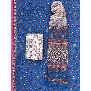 Conjunto de Salwar Kameez de Algodón Estampado Khadi Sin Coser con Dupatta de Chiffon, Diseño de Bloques Pintados a Mano, Estilo Étnico Indio para Fiestas - Product Image 1