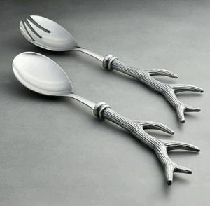 <b>Vintage</b> Style Stainless Steel Salad Server Set With Brass Twig Branch Handle Personalized for Hotel Kitchenware Cutlery Set - Product Image 3