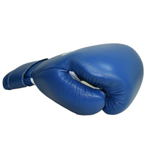 Gants de boxe professionnels en cuir bleu avec fermeture velcro au poignet, gants d'entraînement et de sparring pour hommes et femmes - Product Image 3