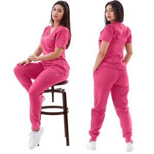 Conjunto de uniforme médico con logotipo personalizado para mujer, de algodón con cuello en V uniforme de enfermera, pantalones para correr, ropa de hospital cómoda - Product Image 5