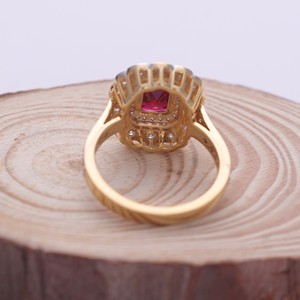 IGI Certified Radiant Cut <b>Ruby</b> Halo Diamond <b>Ring</b> in 14K Gold - Product Image 3