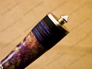 Herramienta de corte multiusos para exteriores de acero de Damasco hecha a mano OEM con mango compuesto de mármol morado y blanco, accesorios de acero y auténticos. - Product Image 4