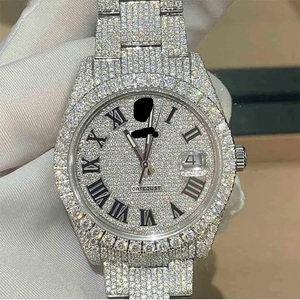 Montre en diamant Moissanite de luxe personnalisée en usine, entièrement glacée, bracelet en acier inoxydable, affichage analogique, charme de style Hip Hop - Product Image 2