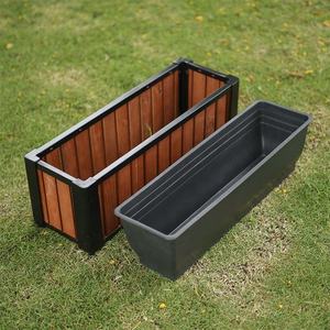 Boîte à fleurs rectangulaire en bois avec cadre en acier enduit de poudre d'insertion de pot de PP amovible pour la maison, le jardin extérieur-fonction de pot de fleur - Product Image 4