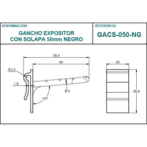 Gancho de exhibición de color negro con solapa de 50mm, producto de categoría - Product Image 4
