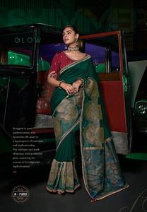 Vente en gros OEM personnalisé en vrac saris en soie moderne complexe tissé Pallu bordure infroissable réversible pour les fêtes mariages formel - Product Image 3