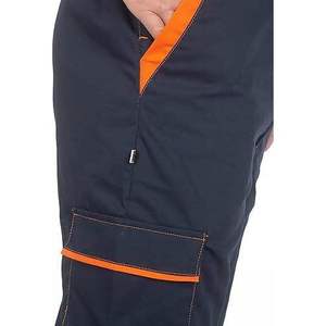 Dark Blue Work <b>Overalls</b> With <b>Orange</b> Trim Adjustable Straps And Multiple Pockets For Industrial Use - Product Image 5