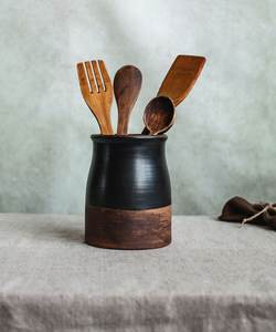 Porte-ustensiles en céramique moderne pour la cuisine |   Conteneur de rangement pour cuillères et outils robuste |   Organisateur de cuisine à domicile - Product Image 1
