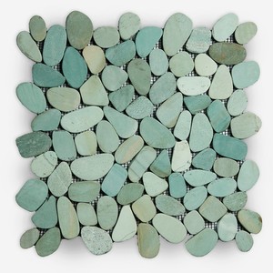 Mosaico de Piedras Verdes Ecológicas, Duraderas y Modernas para Exteriores de Villas, Piedra Natural de Río de 3-5cm y 1cm, Instalación Manual - Product Image 1
