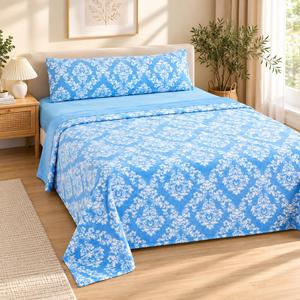 Set di Lenzuola e Federe Blu Floreale, Set Copripiumino in Pile 3 Pezzi, Morbido per Camera da Letto - Product Image 2