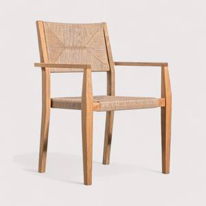 Chaises de salle à manger écologiques modernes du milieu du siècle tissé à la main en osier torsadé siège arrière en bois de teck empilable 4 fauteuils en bois pour le parc - Product Image 2
