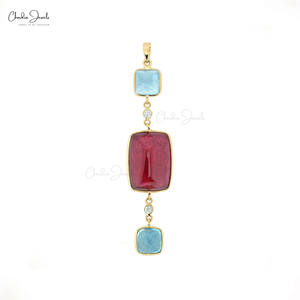 Buy Now 20.65 CT <b>Long</b> Cushion Sugarloaf Pink Tourmaline Gemstone Pendant 14k Solid <b>Gold</b> Diamond & Aquamarine Bezel Set Pendant - Product Image 4