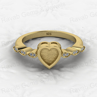 Hochwertiger 18K vergoldeter 925er Silber 6mm Herz-Ring mit Zirkonia-Akzenten für DIY Muttermilch-Harz-Erinnerungsschmuck