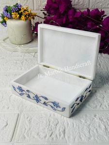 Meilleur prix fait à la main bleu blanc marbre rectangulaire boîte à bijoux bonne qualité conception florale naturelle article en gros - Product Image 3