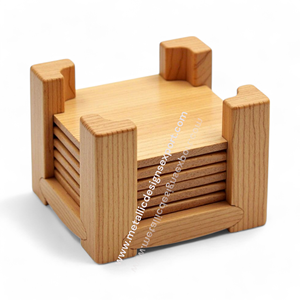 ชุดที่รองแก้ววอลนัทแบบมินิมอลใช้ในชีวิตประจำวันไม้สนธรรมชาติเป็นมิตรกับสิ่งแวดล้อมพร้อมแผ่นรองแก้วและแผ่นรอง - Product Image 3