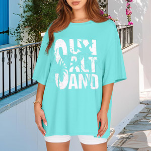 Venta al por mayor de las mujeres de gran tamaño de la camiseta de tela de lona transpirable ligero de ajuste holgado personalizable tamaño/Color/Logo verano ropa informal - Product Image 2