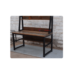 Mesa de estudio industrial de hierro y madera Marco de metal con acabado de cera PP Escritorio duradero para uso doméstico o de oficina - Product Image 5