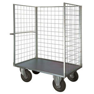 Roues anti-crevaison 4 roulettes pivotantes avec 2 freins, plateforme peinte avec 3 côtés, étagère mezzanine et plateforme en acier - Product Image 1