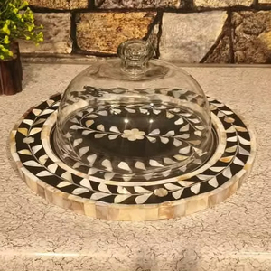 ถาดอะคริลิคทรงโดมเคลือบอะคริลิคแบบหรูหราแม่ของไข่มุกฝังสำหรับงานแต่งงานเดือนและตกแต่งโต๊ะในบ้าน - Product Image 4