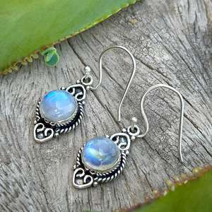 Solid 925 Sterling <b>Silver</b> Plated Bohemian Style <b>Earrings</b> Fashionable Rainbow Moonstone Gemstone Natural Bezel Anniversary Supply - Product Image 2