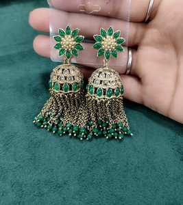 Pendientes Jhumki Indios Chapados en Oro con Circonitas, Estilo Étnico, Joyería para Mujer, Accesorios de Perlas, Última Moda, Gran Venta - Product Image 3