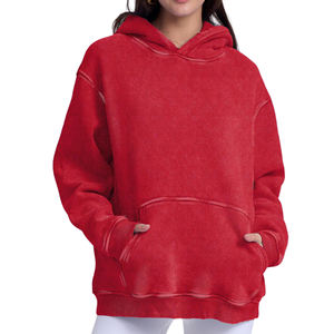 Rojo Casual 2025 Street Wear Hip Hop estilo Vintage mujeres ácido lavado sudaderas con capucha de algodón hecho a medida en Pakistán - Product Image 2