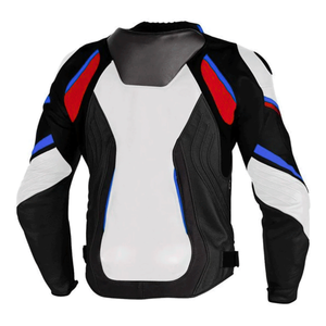 Chaqueta de moto de cuero de vaca genuino de carreras de pista con protecciones chaqueta de motocicleta roja/azul/negra para hombres - Product Image 2