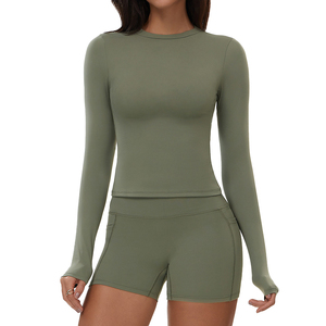 New Style Gym Set <b>Pilates</b> Sports Long Sleeve Tops High Waist Fitness Running Shorts Women <b>Yoga</b> 2 Piece Set - Product Image 6