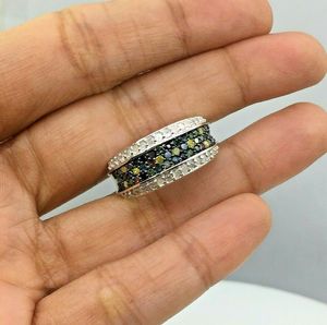 แหวนเพชรหลากสีสีธรรมชาติสีเงิน925ปู3แถว0.94 CTS สไตล์คลาสสิกสำหรับงานแต่งงานงานหมั้นของขวัญงานเลี้ยง - Product Image 4