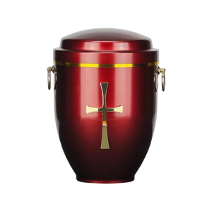 Metal urn in gold with handles and cross - Product Image 3