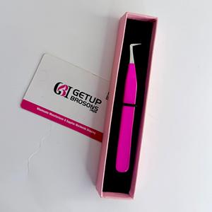 GETUP BROSONS 90 Pince à épiler pour cils en acier inoxydable, finition poudrée, pointe de précision lisse argentée, emballage boîte rose - Product Image 1