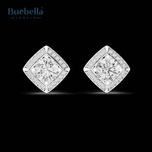 Pendientes de halo de diamantes redondos de Plata de Ley 925 para mujer, joyería de moissanita - Product Image 4