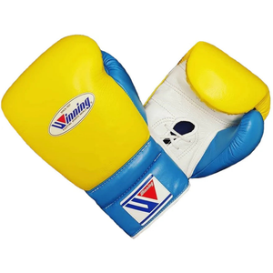 Gants de boxe à lacets Winning, jaune, bleu ciel, blanc, cuir véritable de qualité supérieure, gants d'entraînement professionnels pour le sparring, 8 oz, 10 oz - Product Image 1
