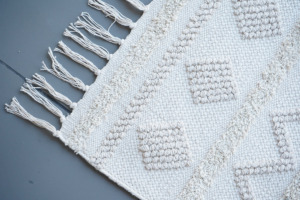 Handmade <b>Boho</b> Moroccan White Cotton <b>Rug</b> Loop Pile Design with Geometric Pattern for Minimalist Home Decor - Product Image 2