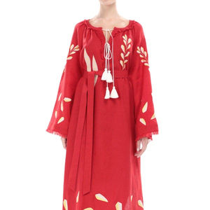 Nuevas mujeres bordadas mangas completas cuello en V Boho moda hecha a mano Ucrania vestidos largos completos - Product Image 1