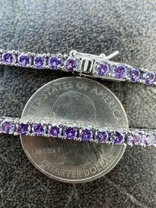 Men's Classic Style Purple Diamond <b>Tennis</b> Chain <b>Necklace</b> Solid 925 <b>Sterling</b> <b>Silver</b> Real Stainless Steel Fashionable Jewelry Gift - Product Image 2