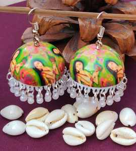 Alta calidad Meenakari trabajo diseñador pintado a mano Color Blanco cuenta indio Jhumki pendiente para mujeres y niñas nuevo diseño cómodo - Product Image 4