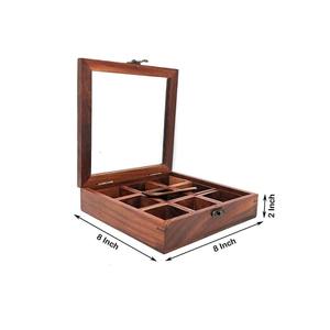Organisateur Boîte de rangement pour épices en bois Boîte à épices en bois brun Boîte Masala Double ton avec 9 compartiments carrés Cuillère - Product Image 4